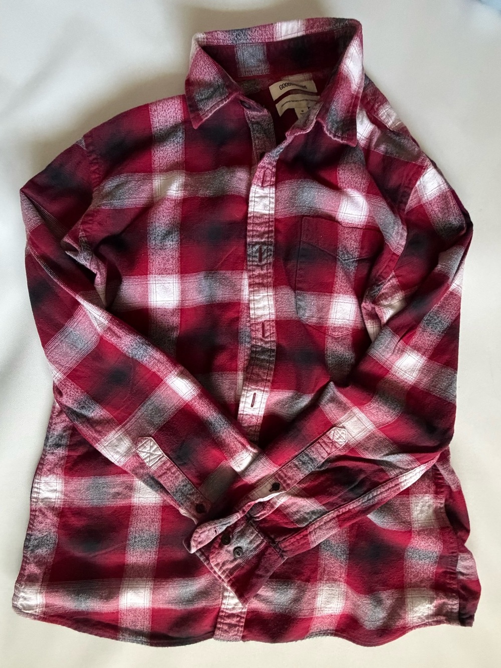 Goodthreads Red Black Plaid Flannel Button Down Shirt Size M